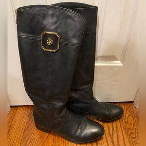 Tory Burch Black Leather Knee-High Riding Boots size 10-1/2 M